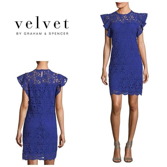 New. VELVET blue Lace-Guipure Dress. Small. Retails $179 Neimans - Picture 2 of 13